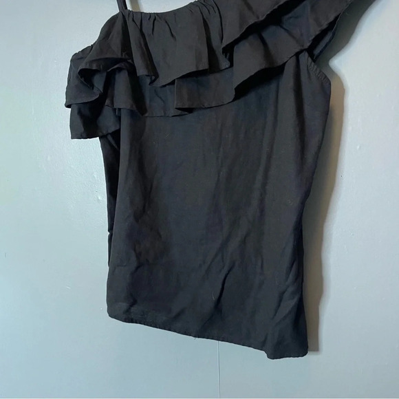 Old navy black linen one shoulder ruffle top size small - Picture 3 of 10